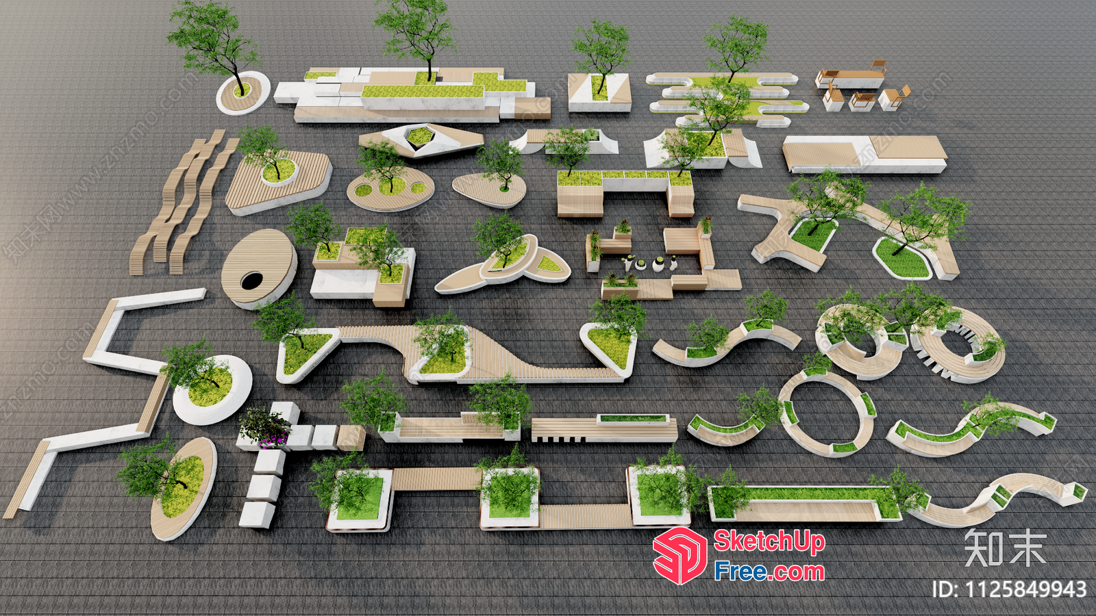 Modern Outdoor Furniture Arrangement With Greenery 3D SketchUp File