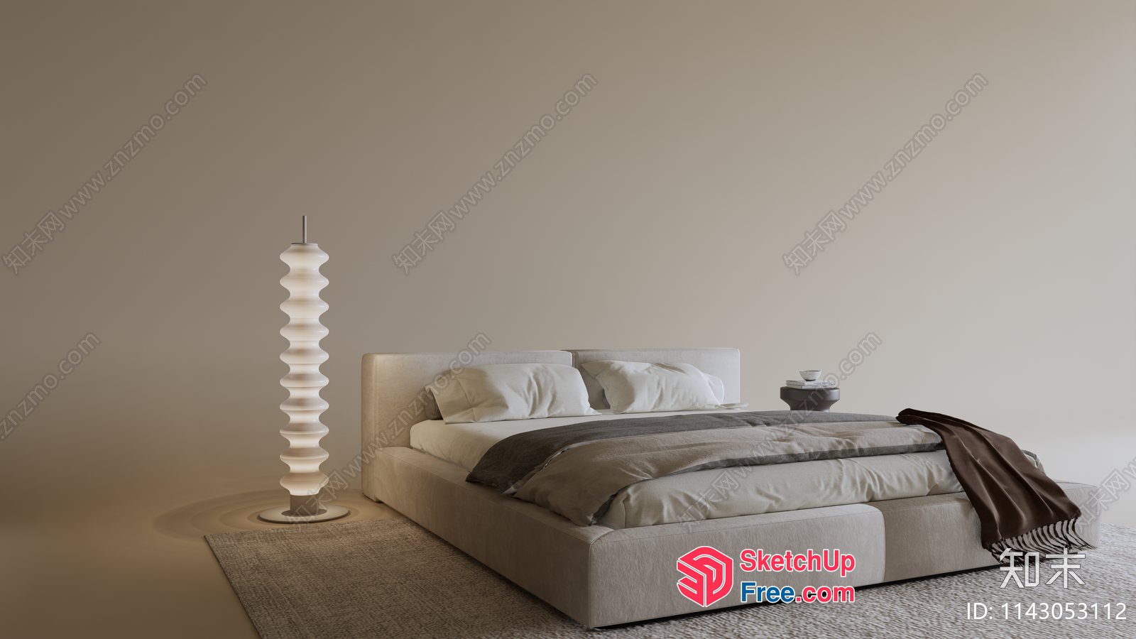 Minimalist Bedroom Interior With Creamy Style Furniture 3D SketchUp File