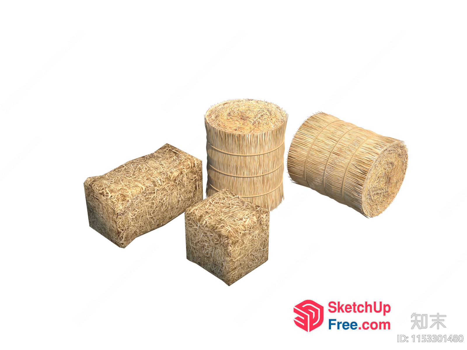 Five Bundles Of Hay And Two Rectangular Bales Of Hay 3D SketchUp File
