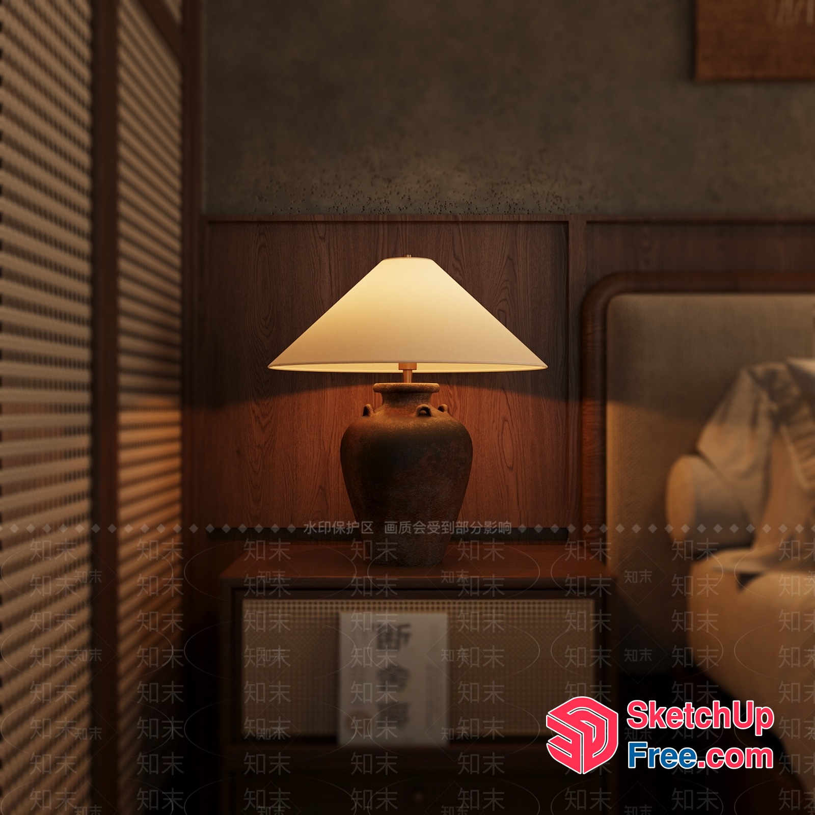 Vintage Style Bedside Table With Elegant Lamp 3D SketchUp File