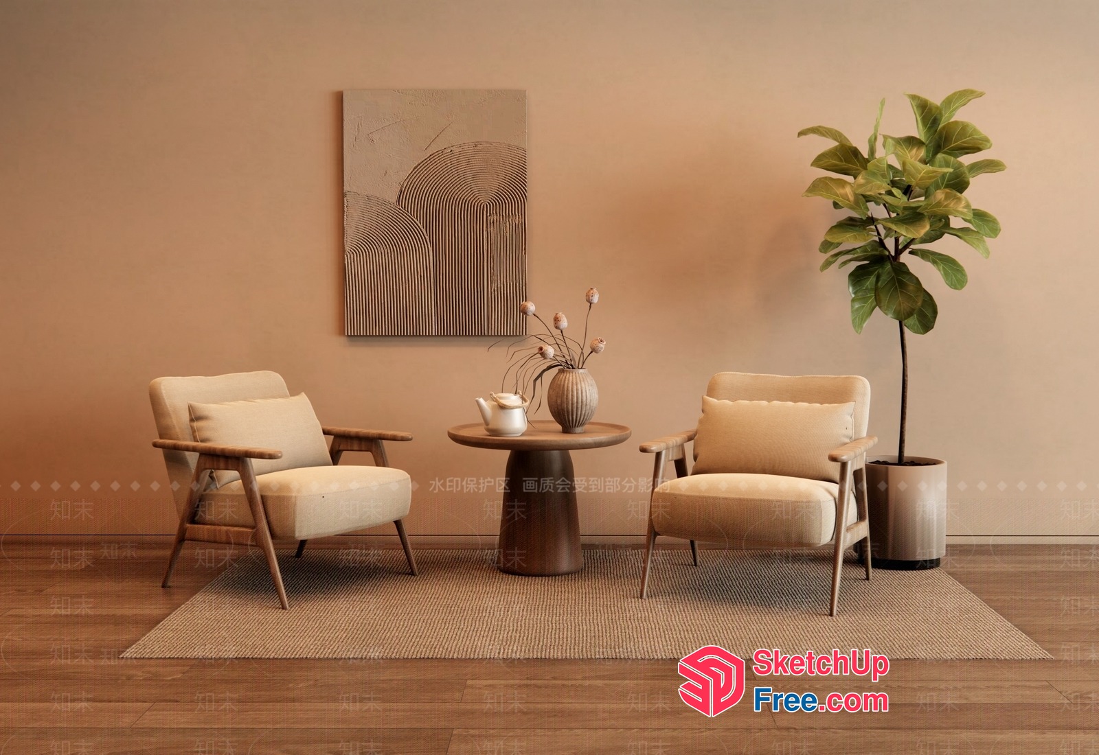 Modern Minimalist Living Room Furniture Set 3D SketchUp File