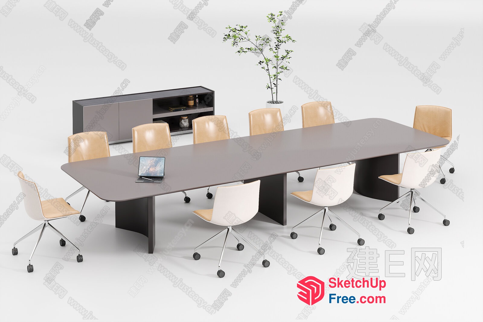 Long Conference Table With Modern Office Chairs 3D SketchUp File