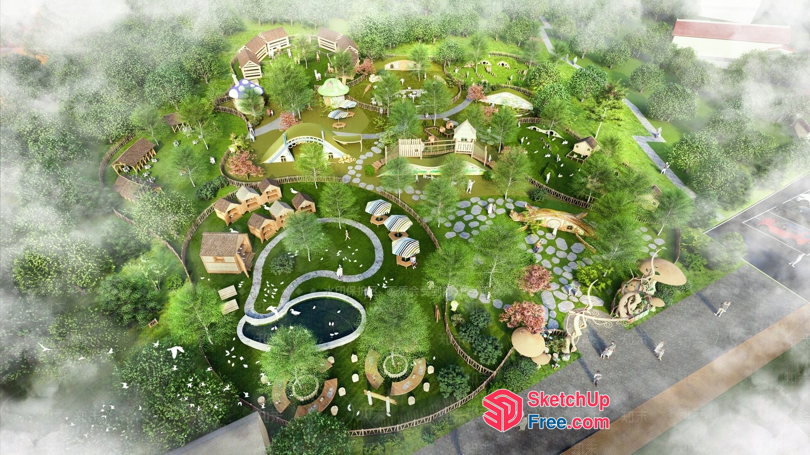 Park Design With Natural Elements And Play Areas 3D SketchUp File