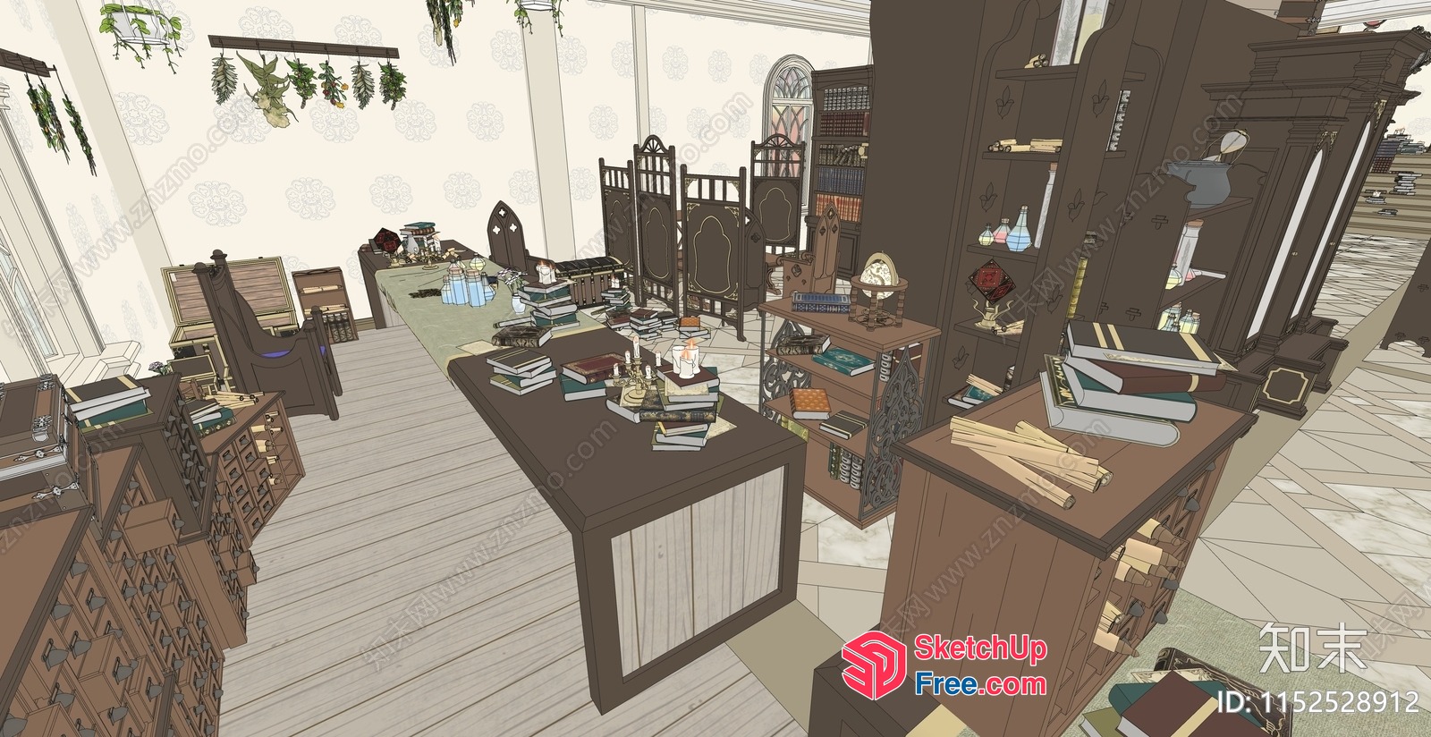Cozy Library Interior With Classic Furniture 3D SketchUp File