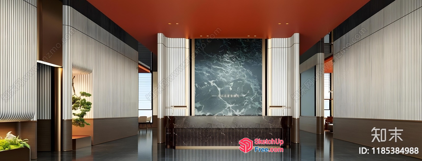 Modern Interior Design With Marble And Pillars 3D SketchUp File
