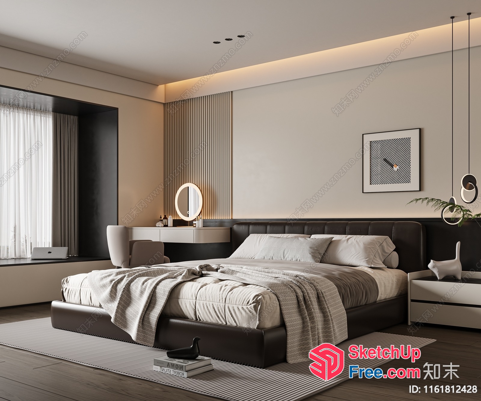 Modern Minimalist Bedroom Interior With Neutral Color Palette 3D SketchUp File