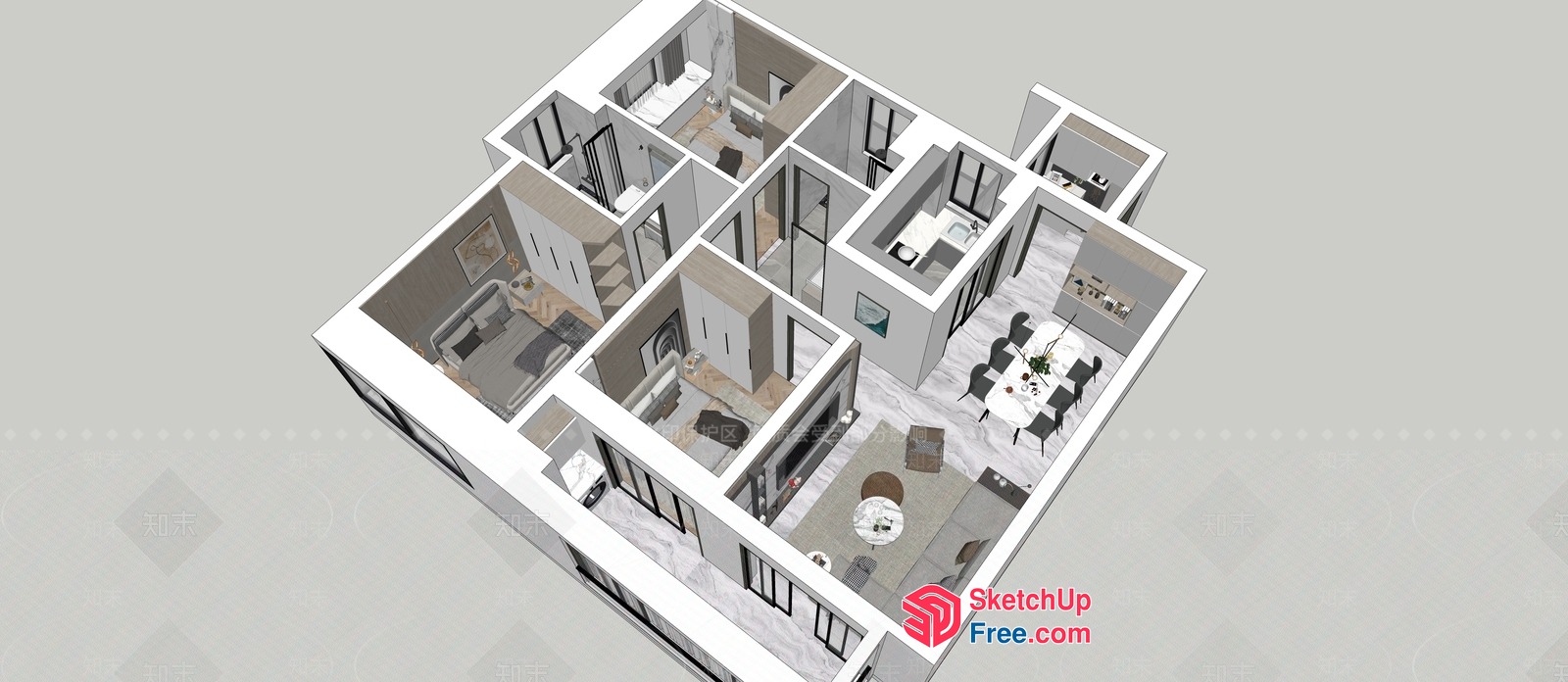 Modern Minimalist Apartment Plan 3D SketchUp File
