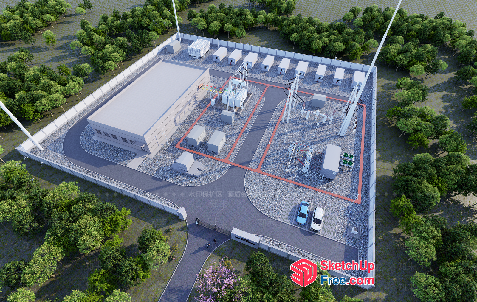 Modern Industrial Park With Parking And Storage 3D SketchUp File