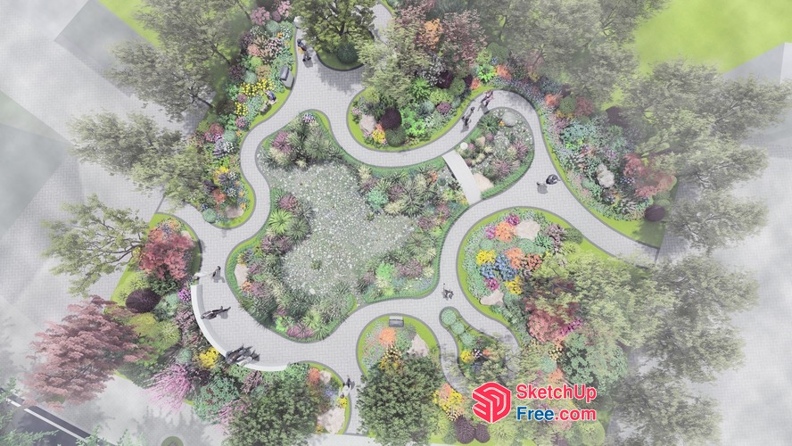 Serene Garden Oasis With Winding Paths And Lush Vegetation 3D SketchUp File