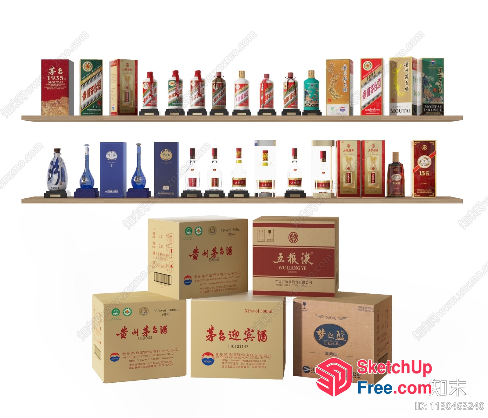 Shelves With Alcohol Bottles And Boxes 3D SketchUp File