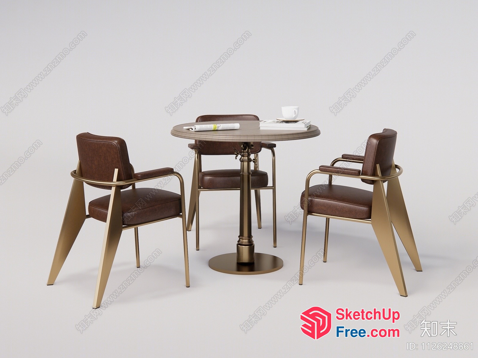 Elegant Brown Leather Chairs And Table Set 3D SketchUp File