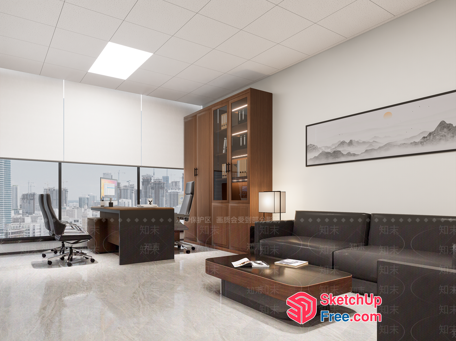 Modern Office Space With City View 3D SketchUp File