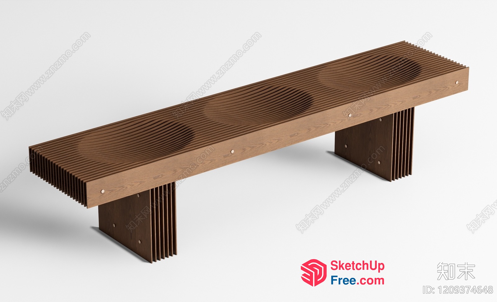 Modern Wooden Bench With Slatted Seat And Backrest 3D SketchUp File