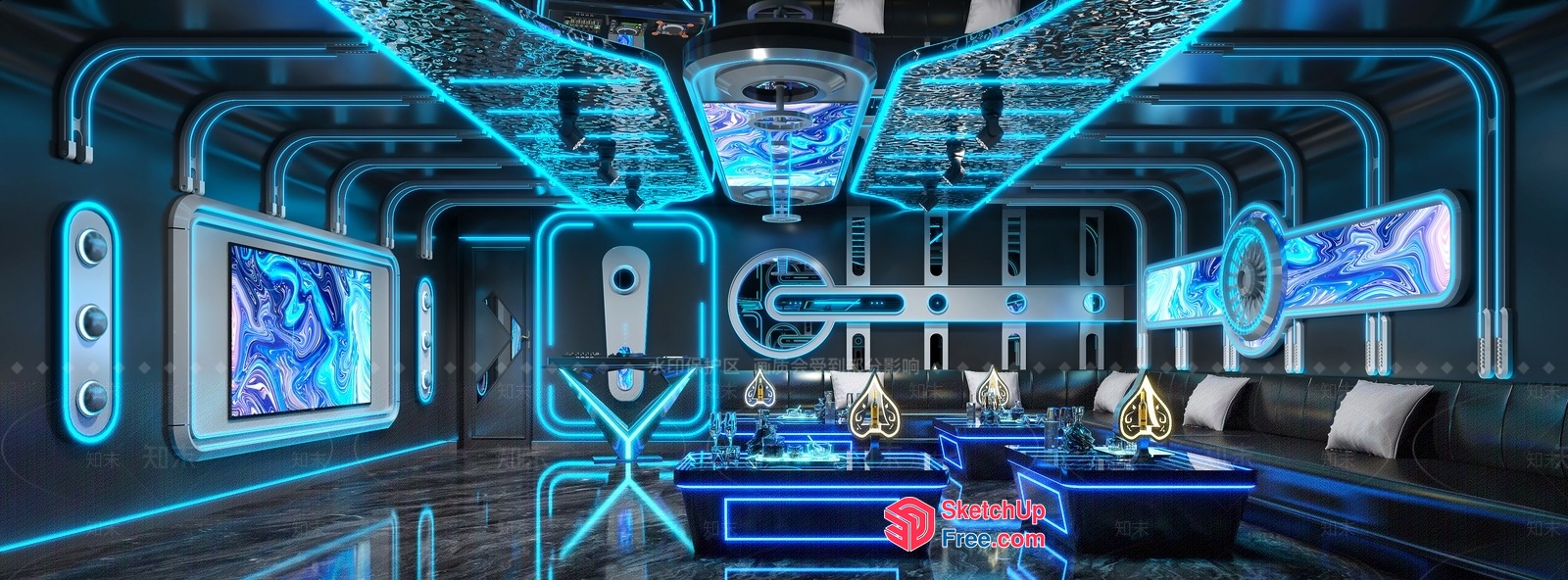 Futuristic Blue Neon Interior Space 3D SketchUp File