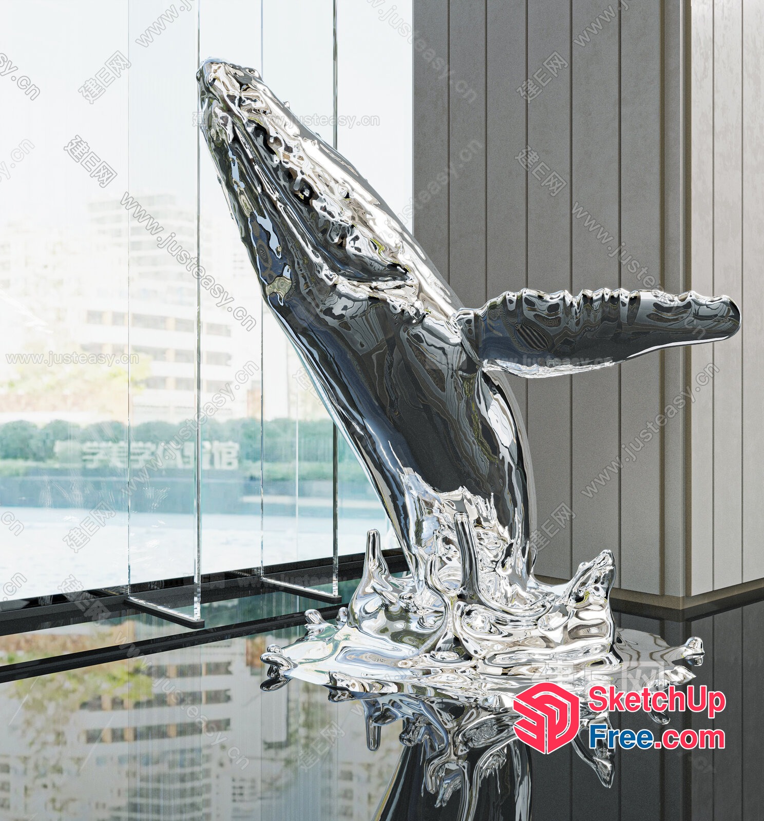 Elegant Whale Sculpture In A Modern Interior Setting 3D SketchUp File