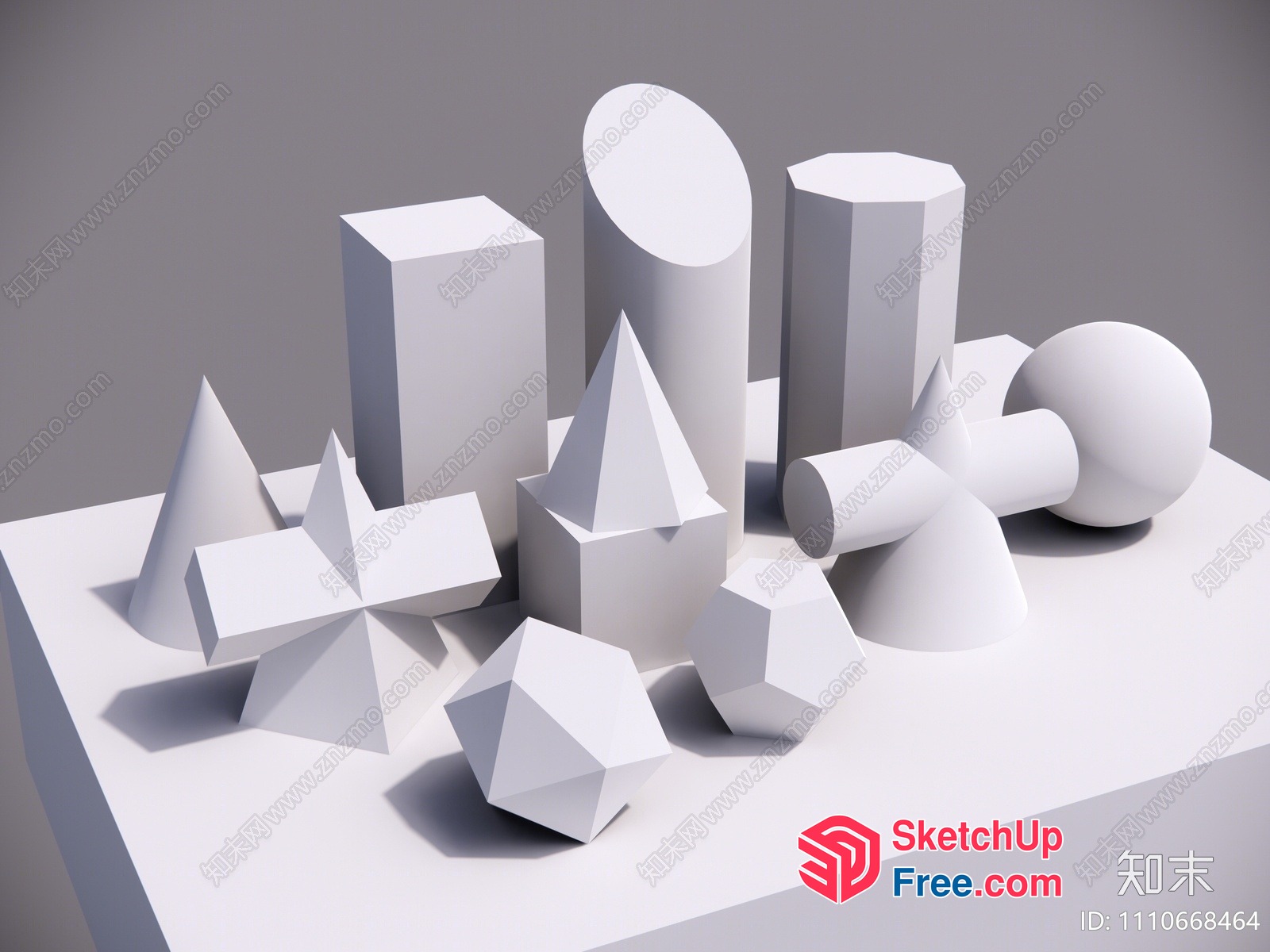 3D White Geometric Shapes Arrangement 3D SketchUp File