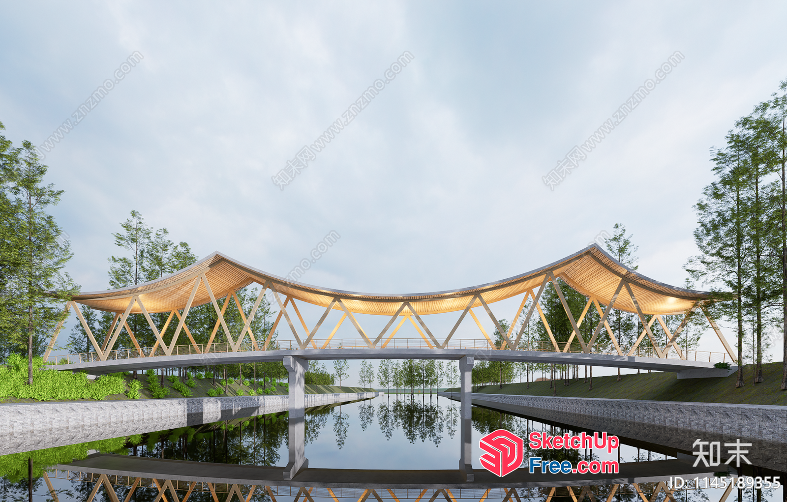 Modern Bridge Design With Natural Wood Accents 3D SketchUp File