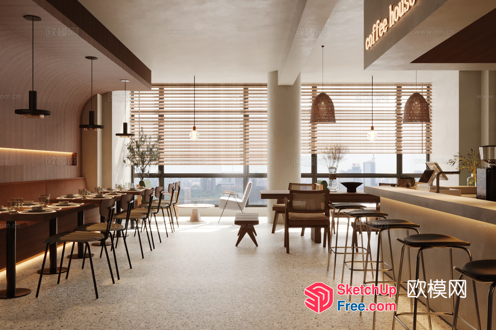Modern Coffee Shop With Natural Light And Minimalist Decor 3D SketchUp File