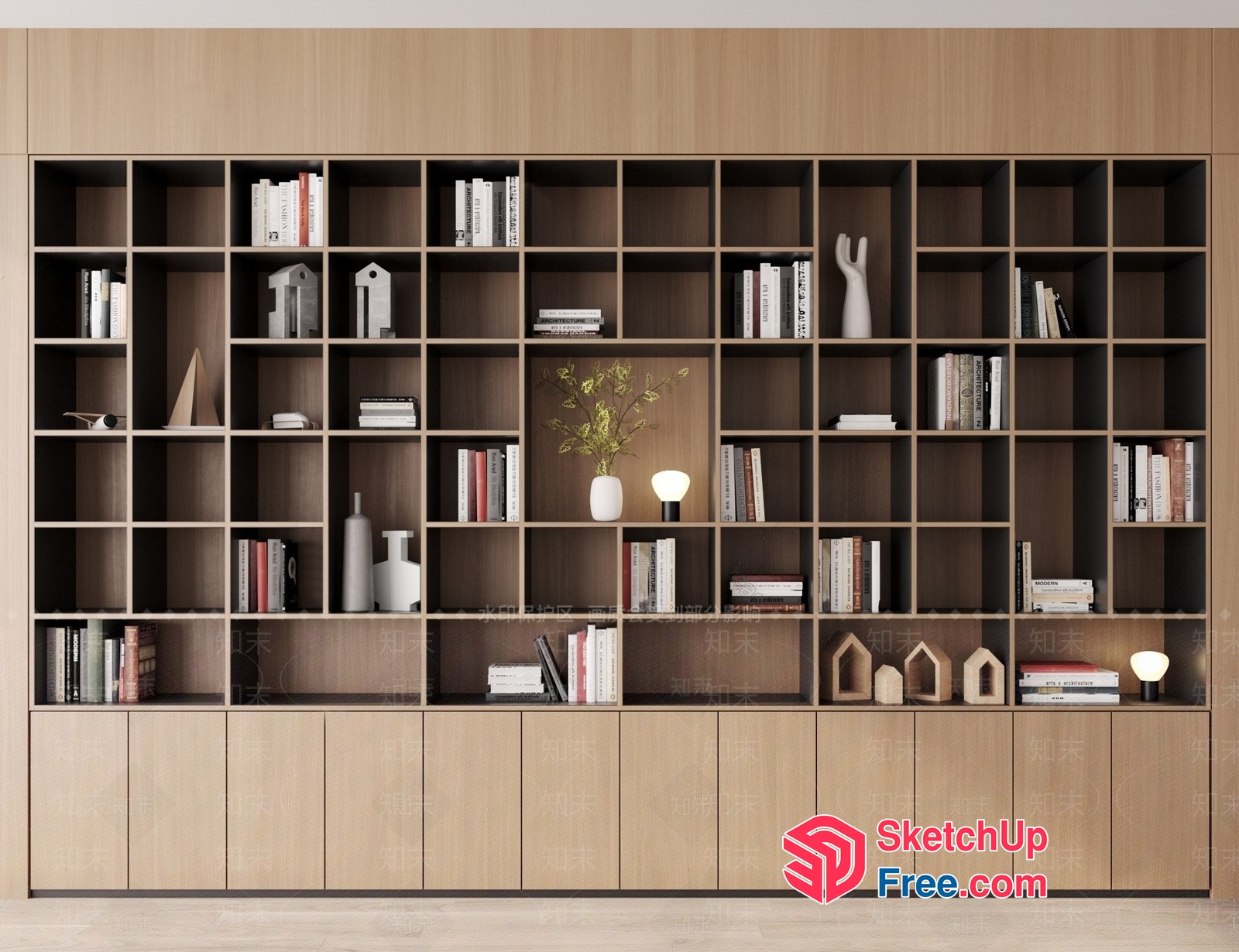 Large Bookcase With Various Decorative Items And Books 3D SketchUp File
