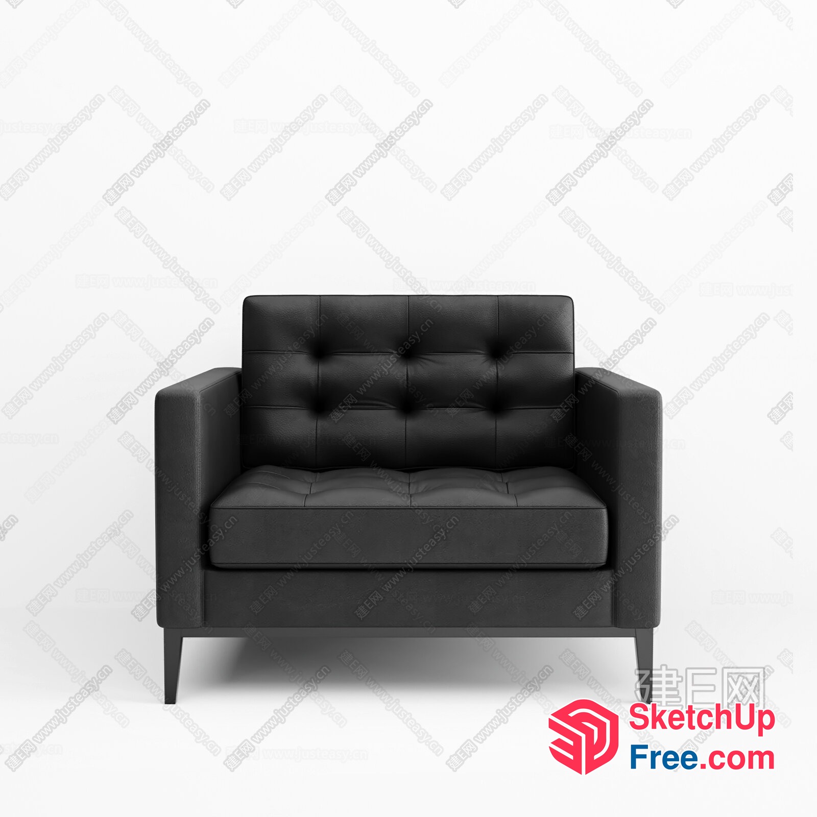 Simple Black Leather Chair With Tufted Back 3D SketchUp File