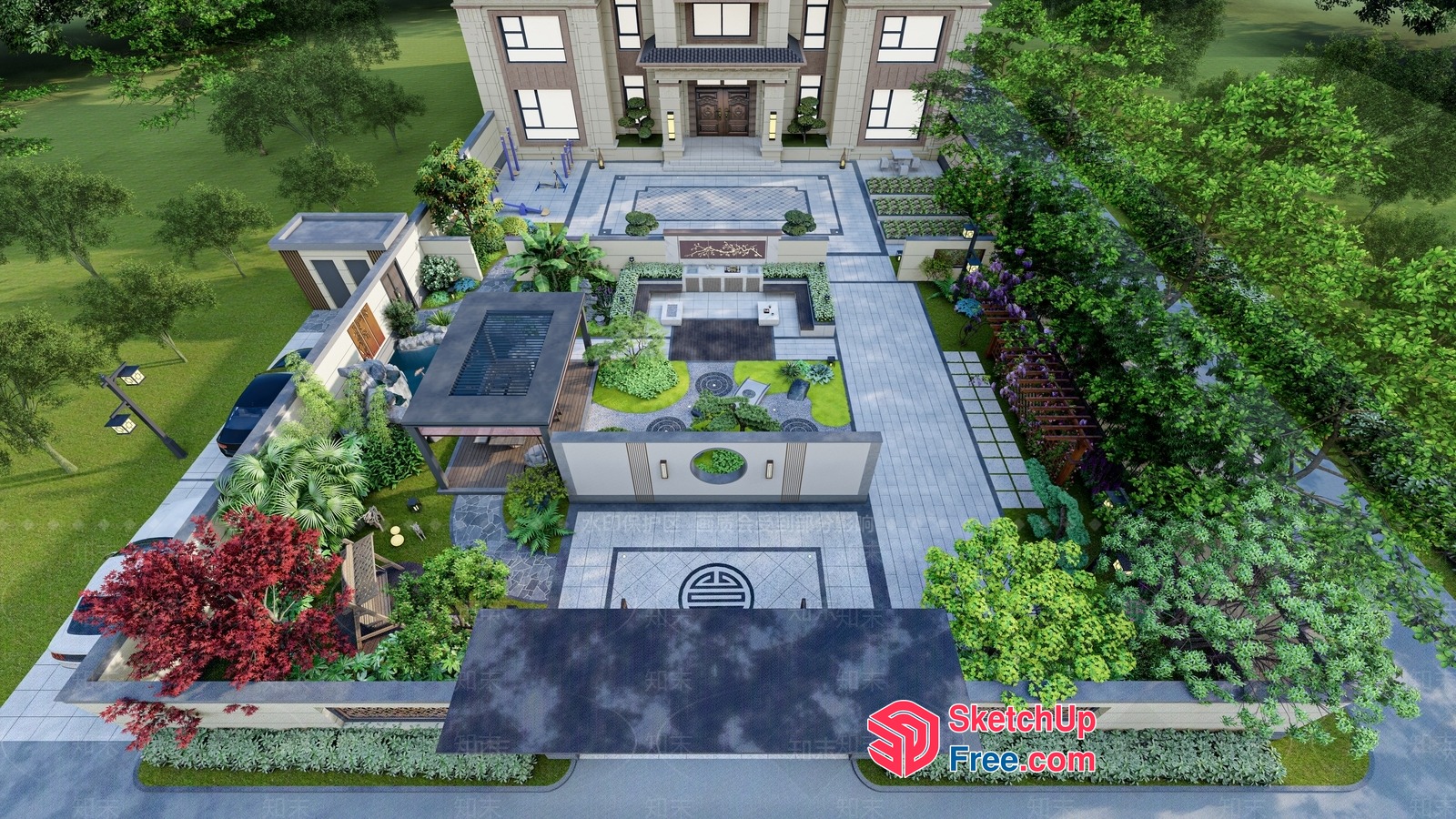 Luxurious Mansion With Elegant Facade And Serene Surroundings 3D SketchUp File