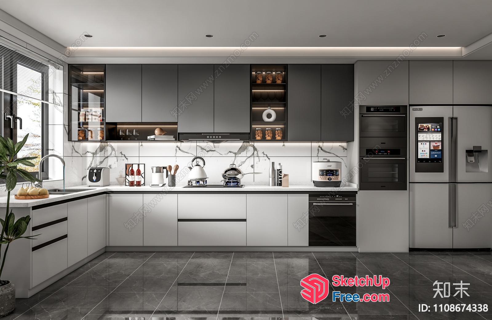 Modern Kitchen With Sleek White And Gray Cabinets 3D SketchUp File