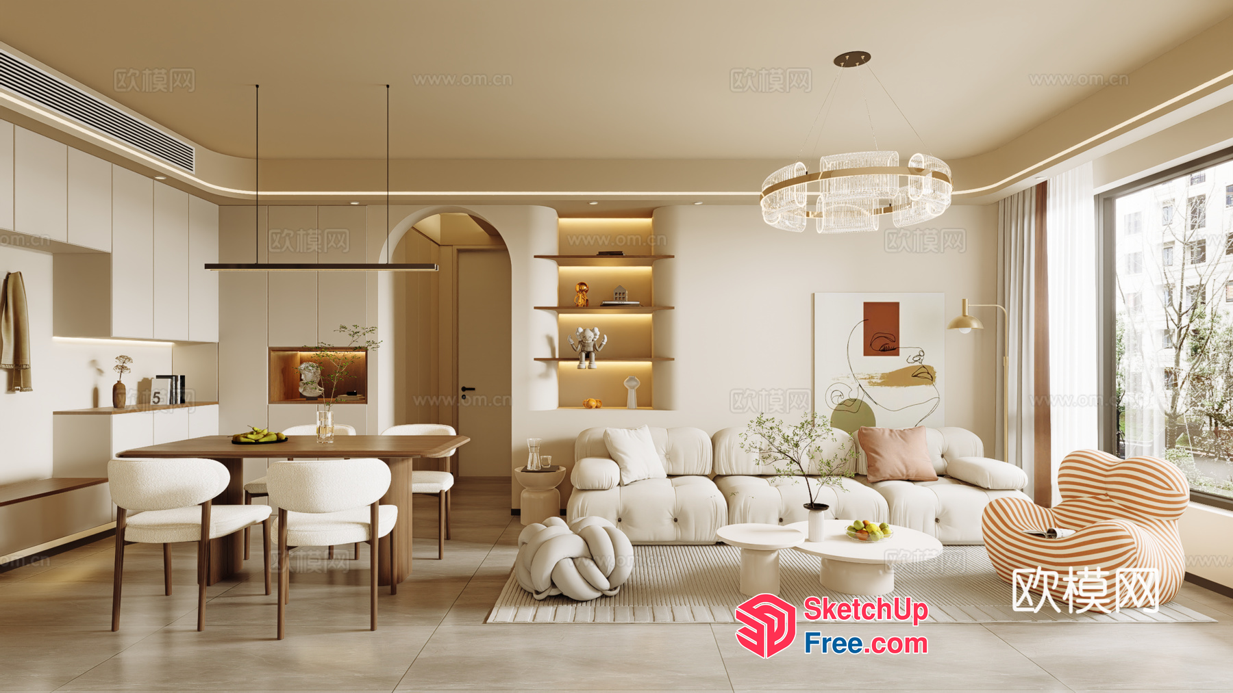 Elegant Creamy Style Living Room 3D SketchUp File