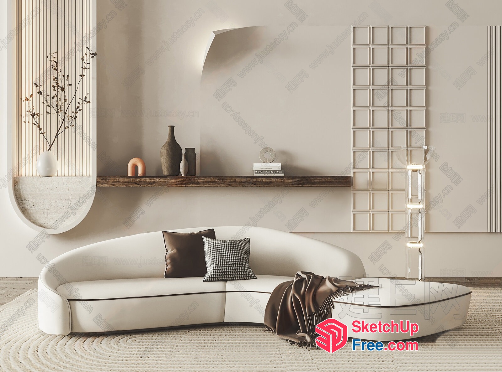 Modern Minimalist Creamy Style Living Room 3D SketchUp File