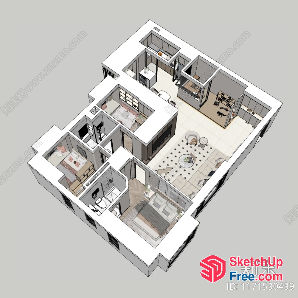 Modern Apartment Plan With Open Layout And Neutral Decor 3D SketchUp File