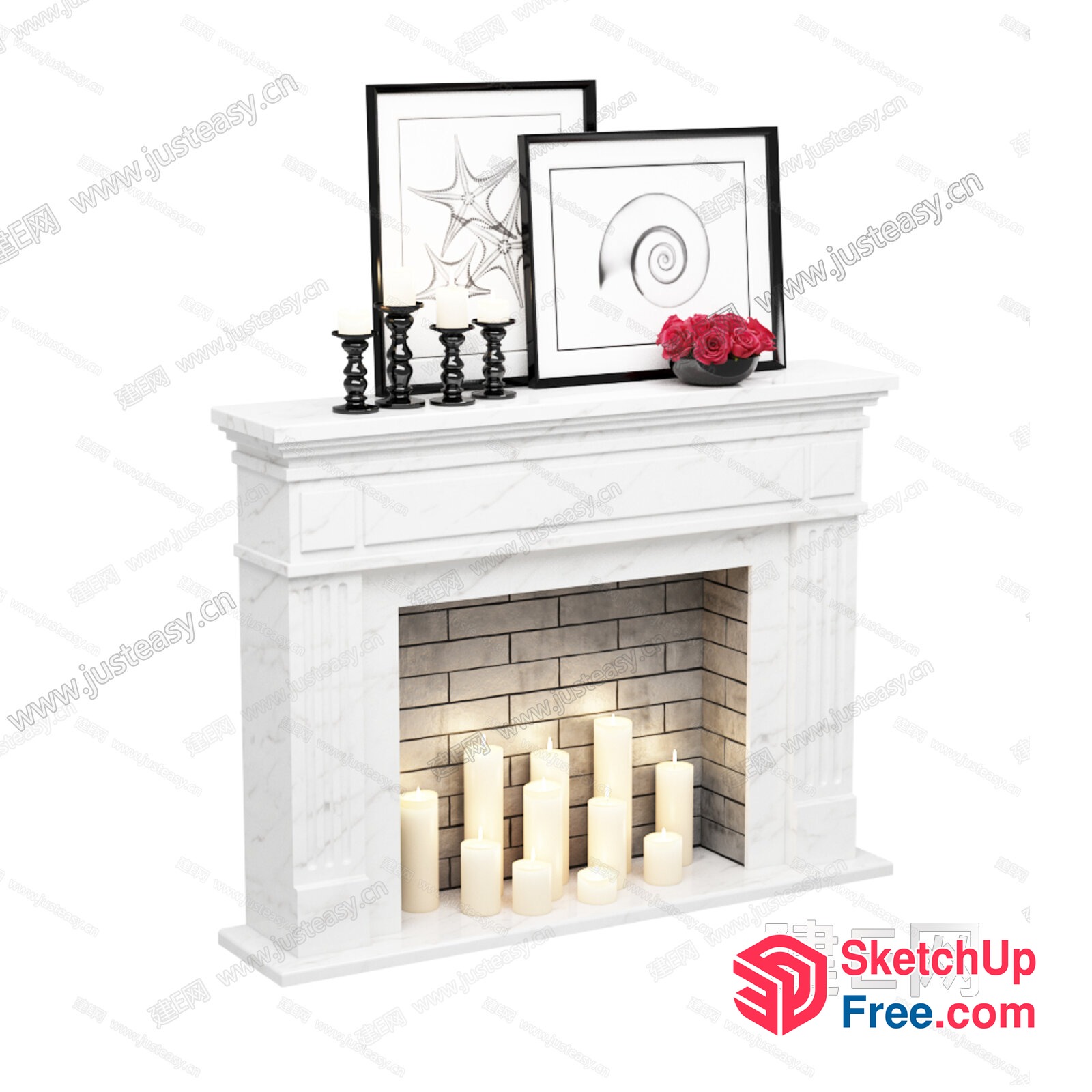Elegant White Marble Fireplace With Classic Design 3D SketchUp File
