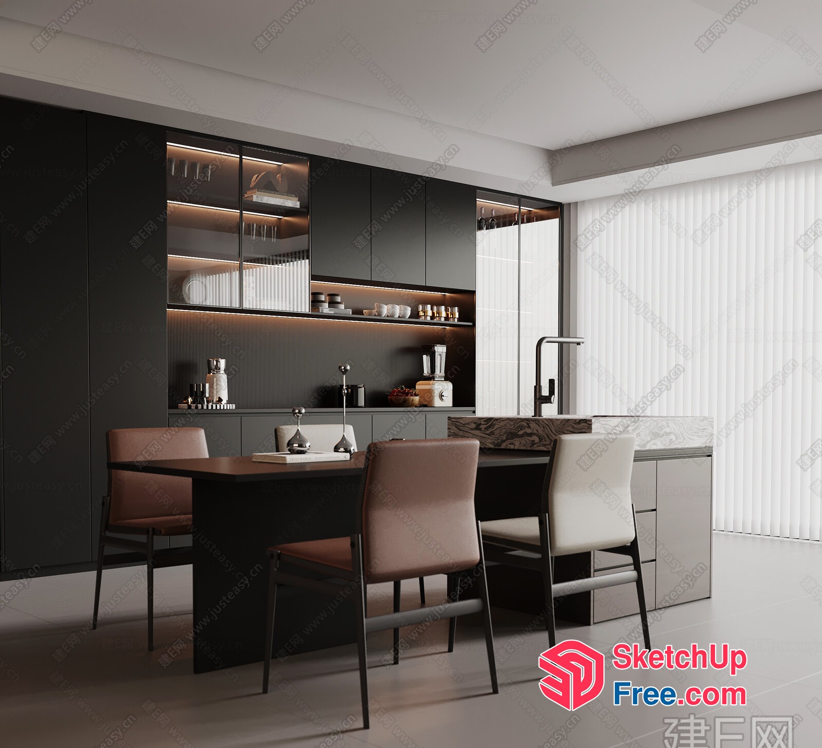 Modern Minimalist Kitchen Dining Area 3D SketchUp File