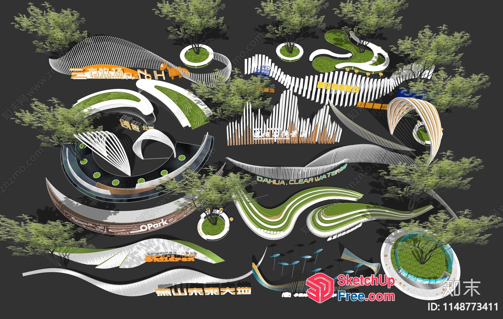 Modern Park Design With Unique Architectural Features 3D SketchUp File