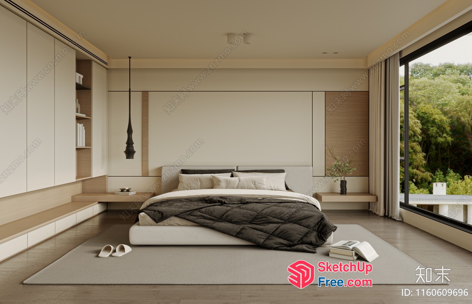 Modern Minimalist Bedroom With Large Windows 3D SketchUp File