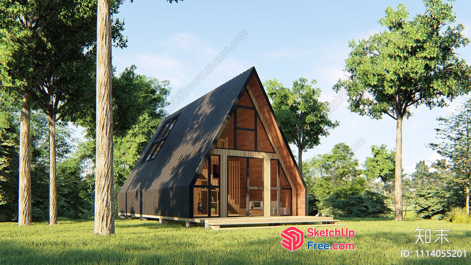 Cozy Wooden A-Frame Cabin 3D SketchUp File