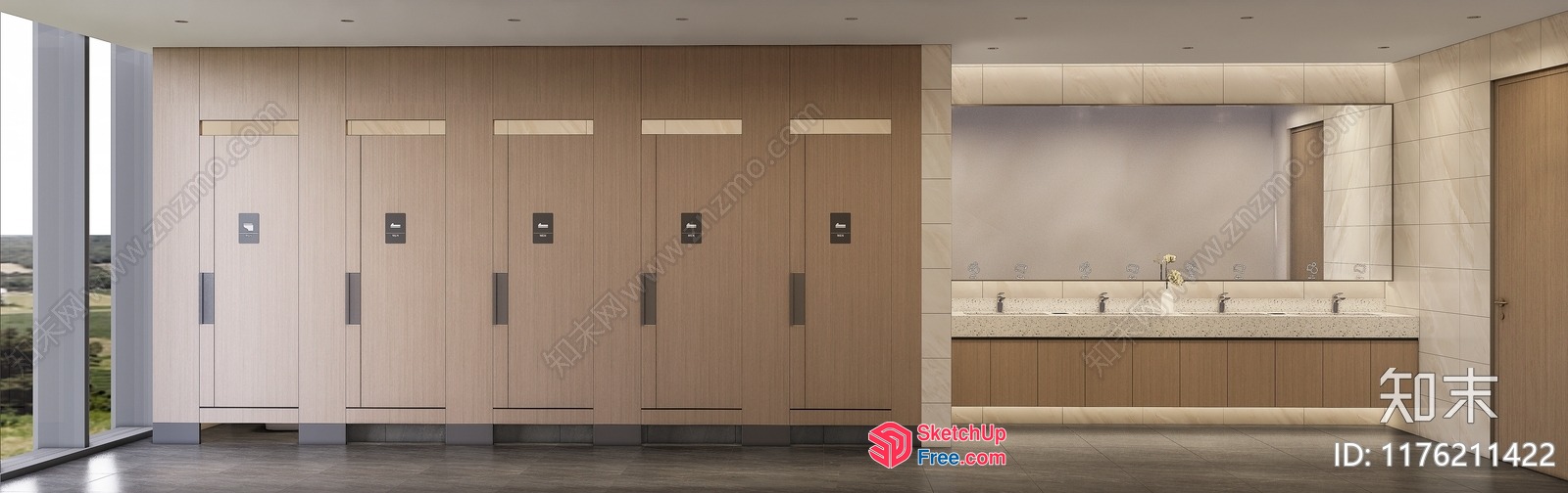 Modern Bathroom Interior With Large Windows 3D SketchUp File