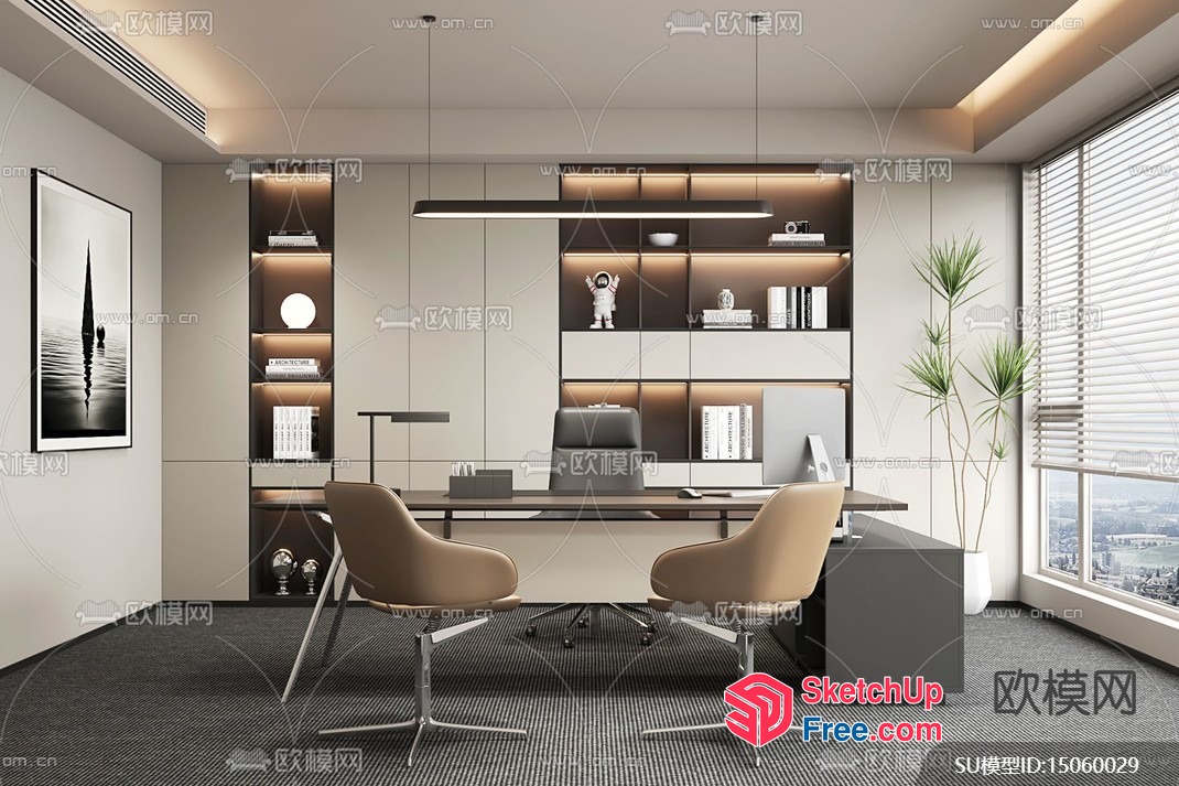 Modern Office Space With Minimalist Decor And Natural Light 3D SketchUp File