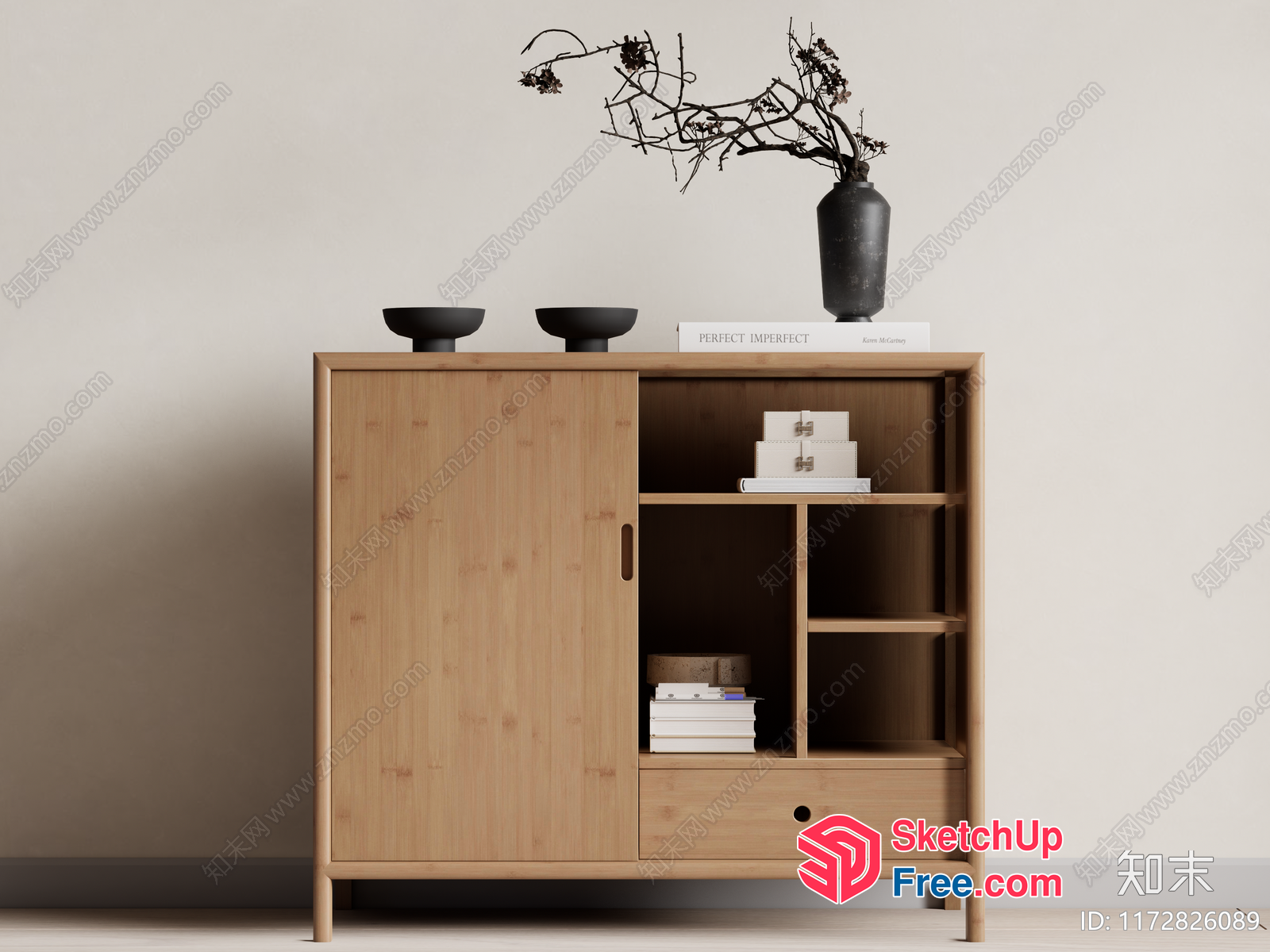 Modern Minimalist Wooden Cabinet With Storage And Display 3D SketchUp File