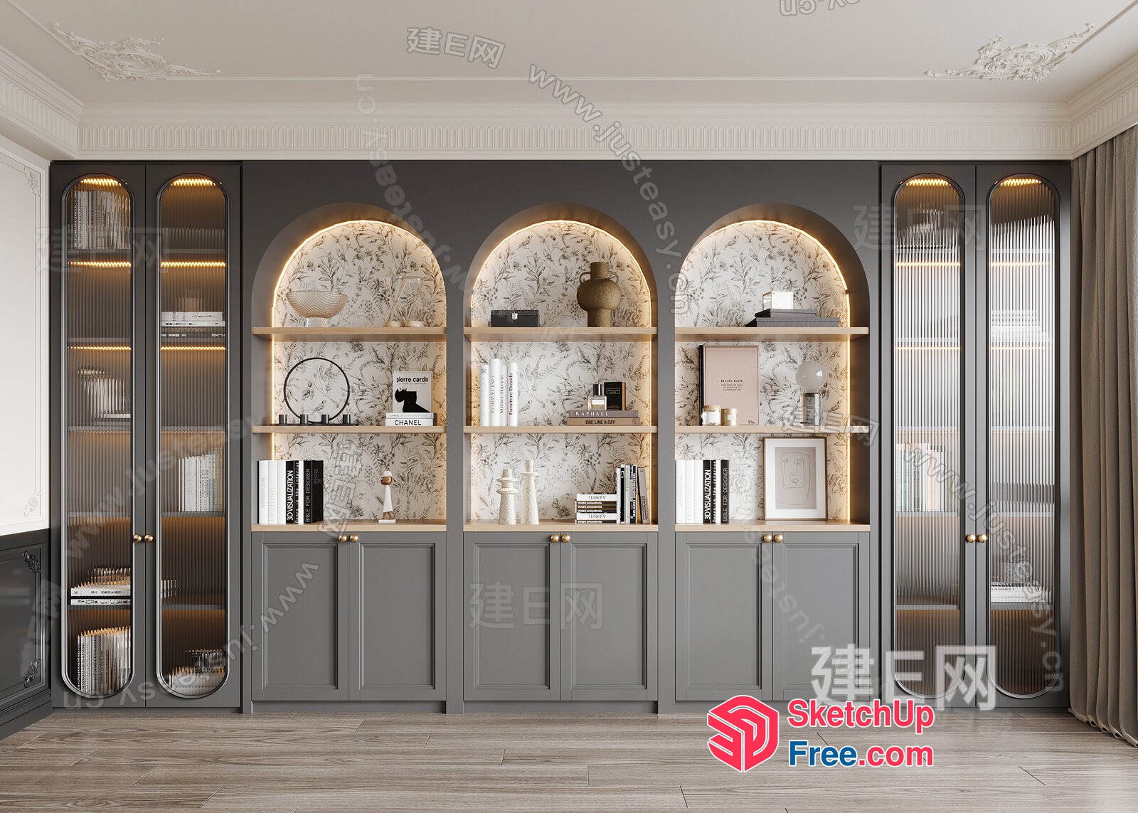 Elegant Display Of Books And Decor On Lighted Shelving 3D SketchUp File