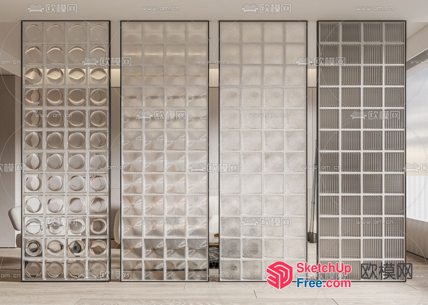 Glass Brick Partition Screen 3D SketchUp File