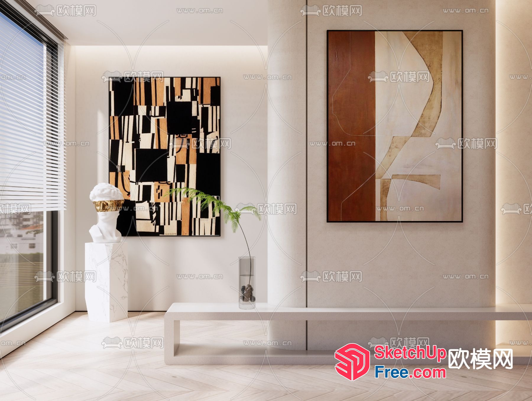 Modern Art Gallery With Neutral Color Palette 3D SketchUp File