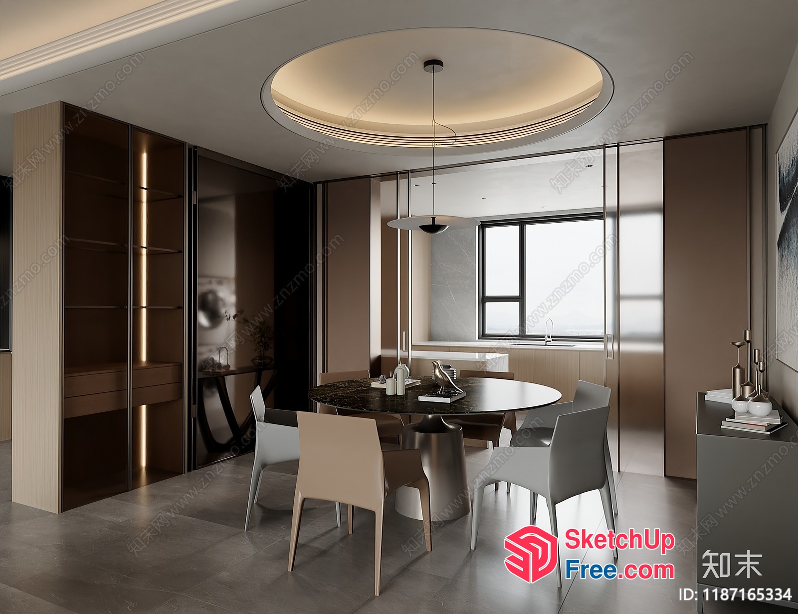 Modern Minimalist Dining Room With Circular Table And Chairs 3D SketchUp File