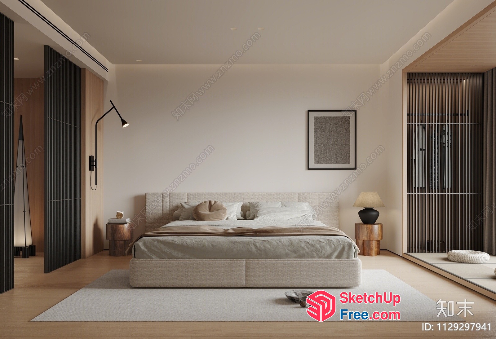 Minimalist Japanese Style Bedroom Interior 3D SketchUp File