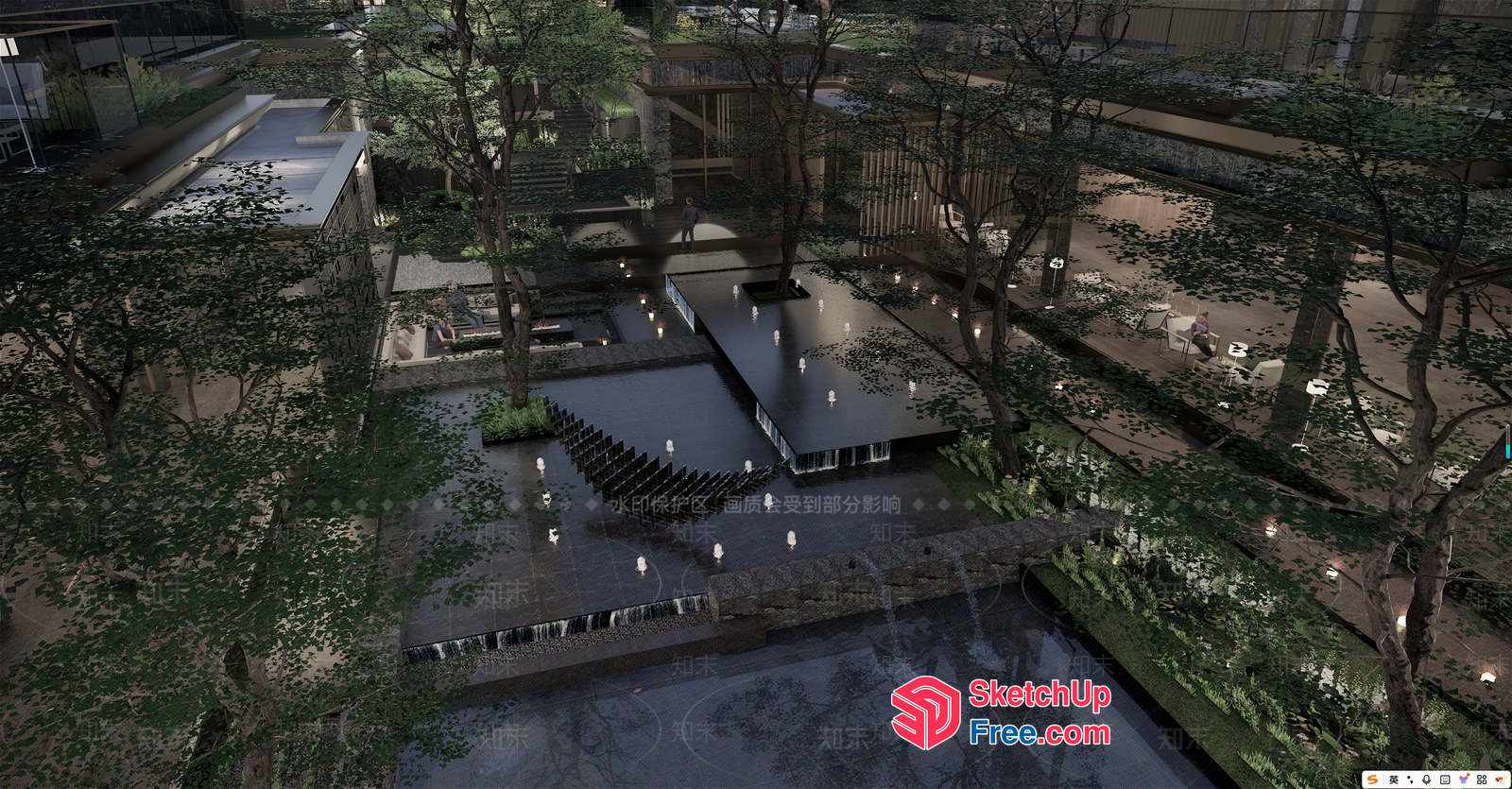 Modern Outdoor Space With Pool And Trees 3D SketchUp File