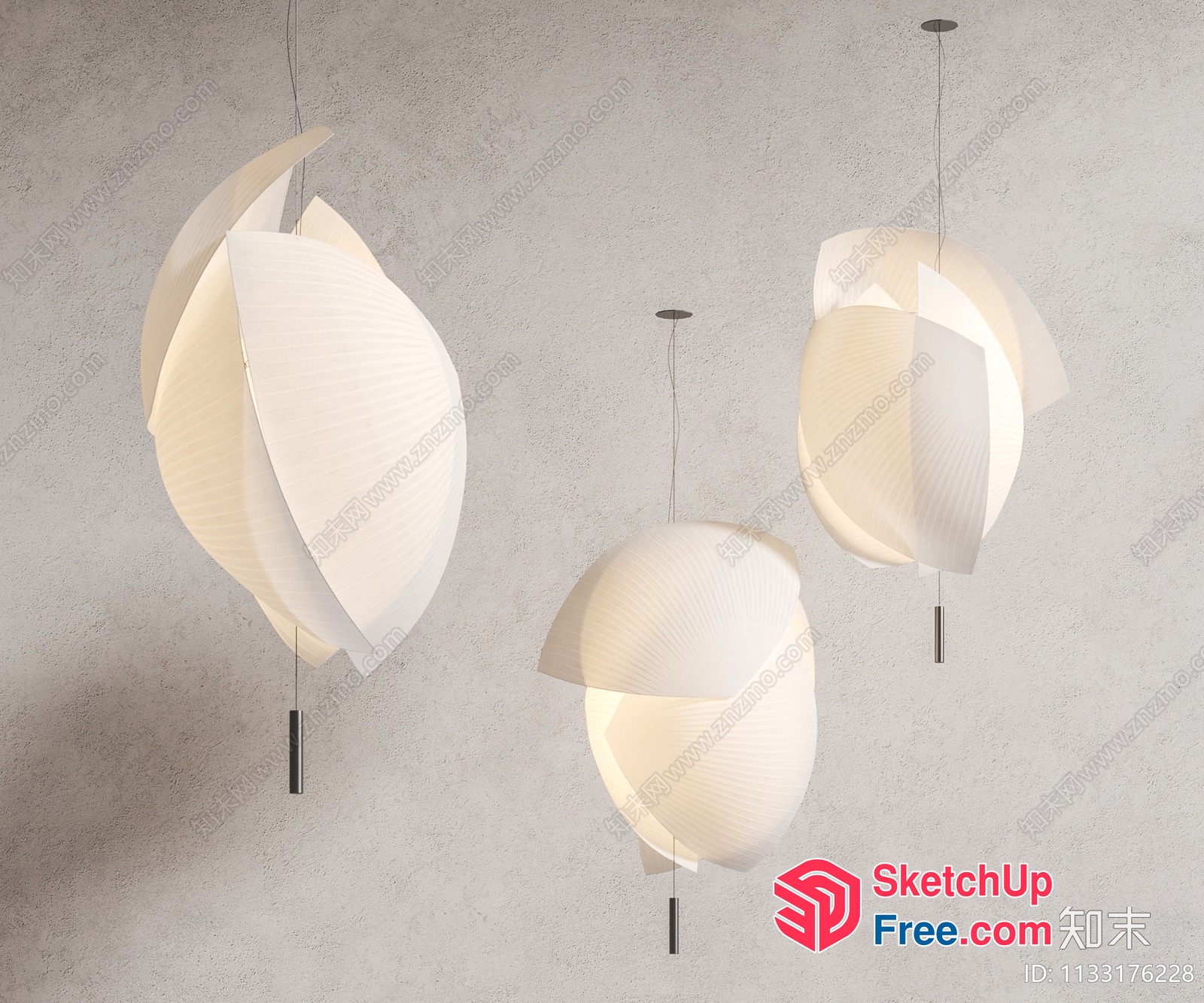 Elegant White Leaf-Shaped Ceiling Lights 3D SketchUp File