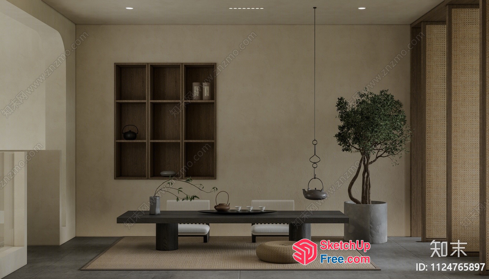 Minimalist Japanese Dining Room With Natural Elements 3D SketchUp File
