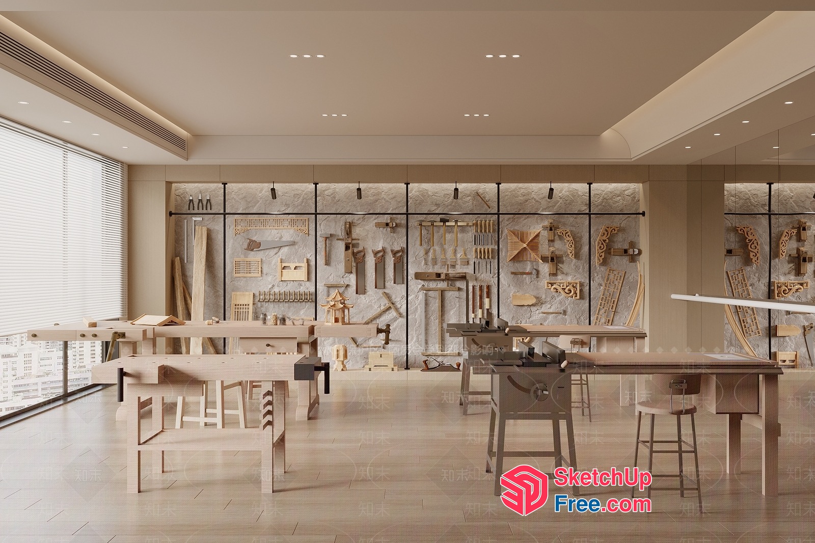 Modern Workshop With Woodworking Tools And Furniture 3D SketchUp File