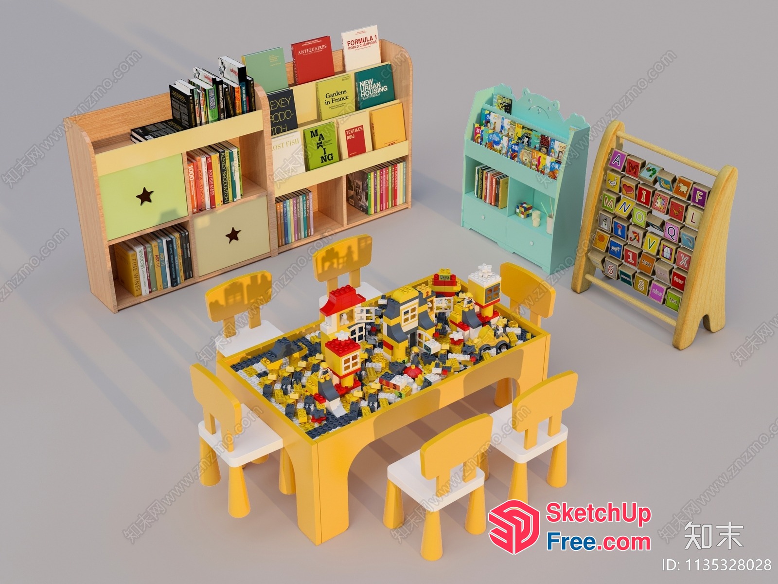 Colorful Children'S Play Area With Bookshelf And Toy Storage 3D SketchUp File