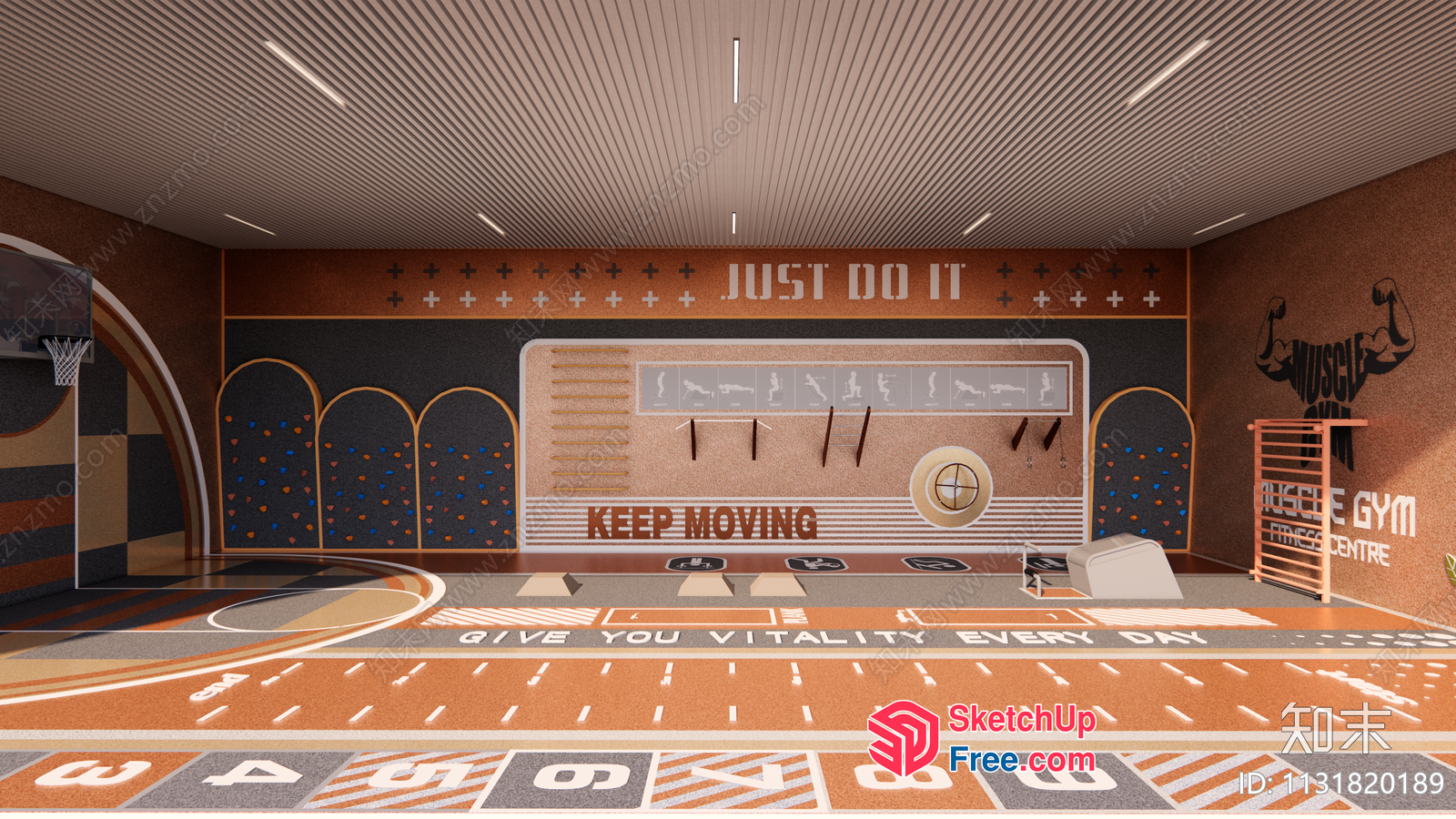 Retro Fitness Gym Interior With Vintage Sports Decor 3D SketchUp File