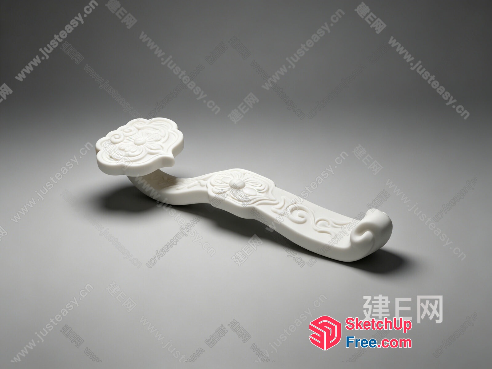 Decorative White Porcelain Handled Object With Floral Design 3D SketchUp File