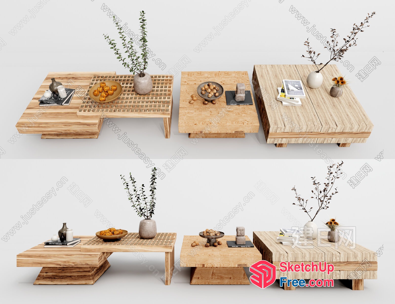 Modern Wooden Coffee Tables With Natural Wood Accents 3D SketchUp File